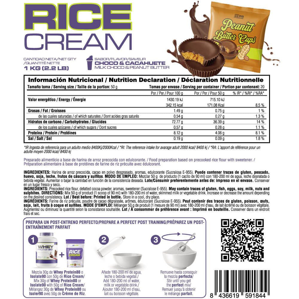 Rice Cream (crema De Arroz Pregelatinizada) - 1kg - Peanut Butter Cups - Fuente De Carbohidratos De Buena - Masmusculo_5