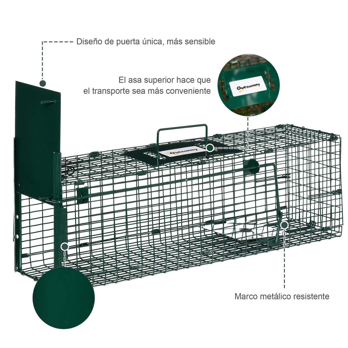 Outsunny Trampa Para Animales Vivos Con Puerta Para Ratones Pequeños 60x18x20 Cm_5