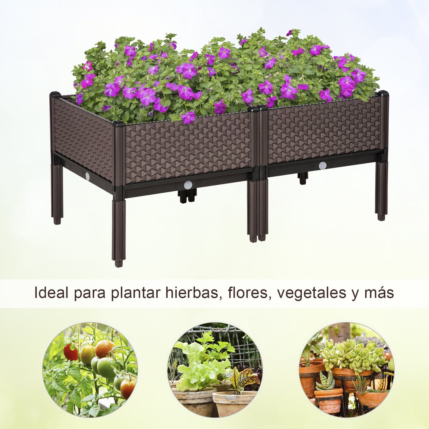 Outsunny Juego De 2 Jardineras De Exterior Elevadas 50x50x46,5 Cm Marrón_5