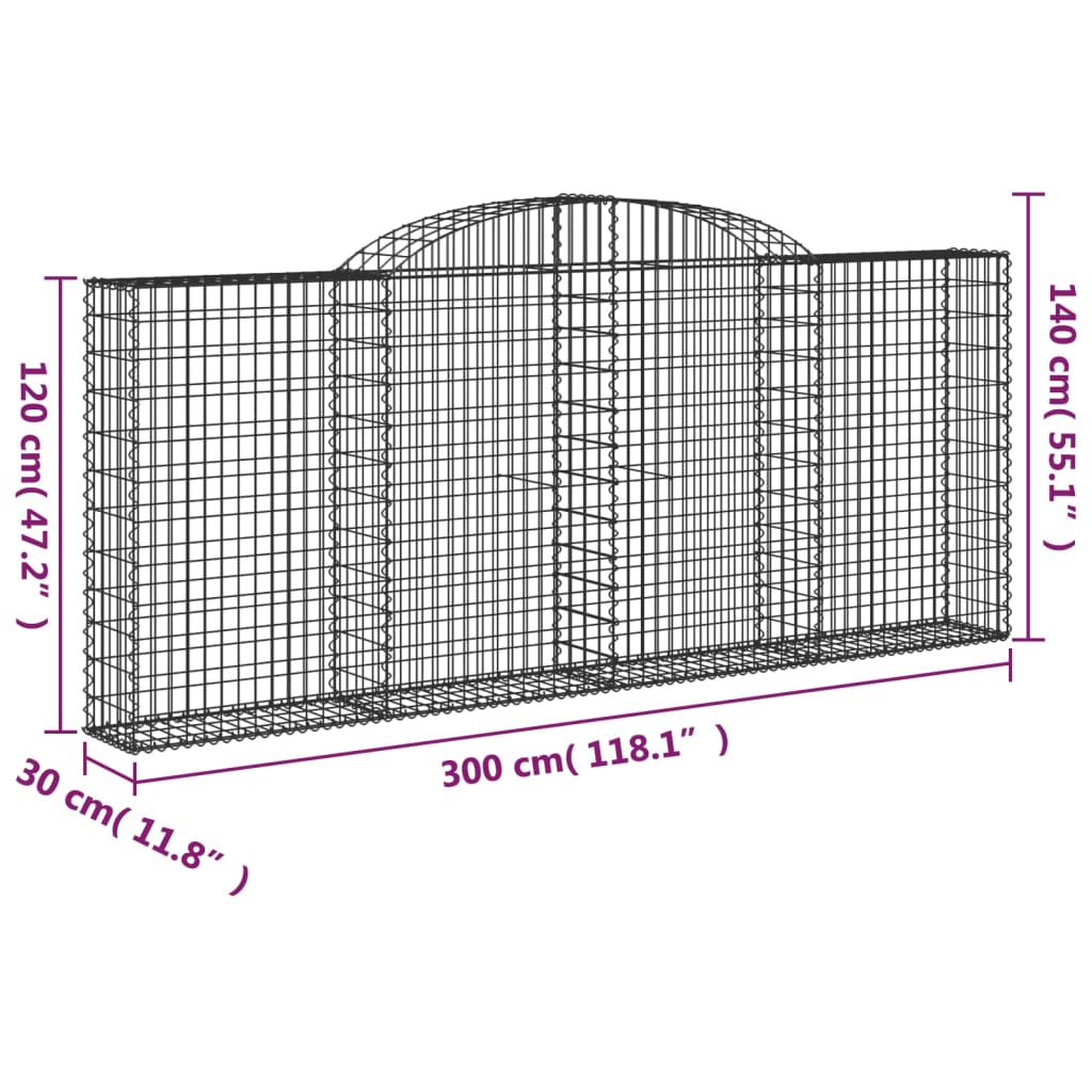 Cestas De Gaviones 6 Uds Forma De Arco Hierro 300x30x120/140 Cm_5