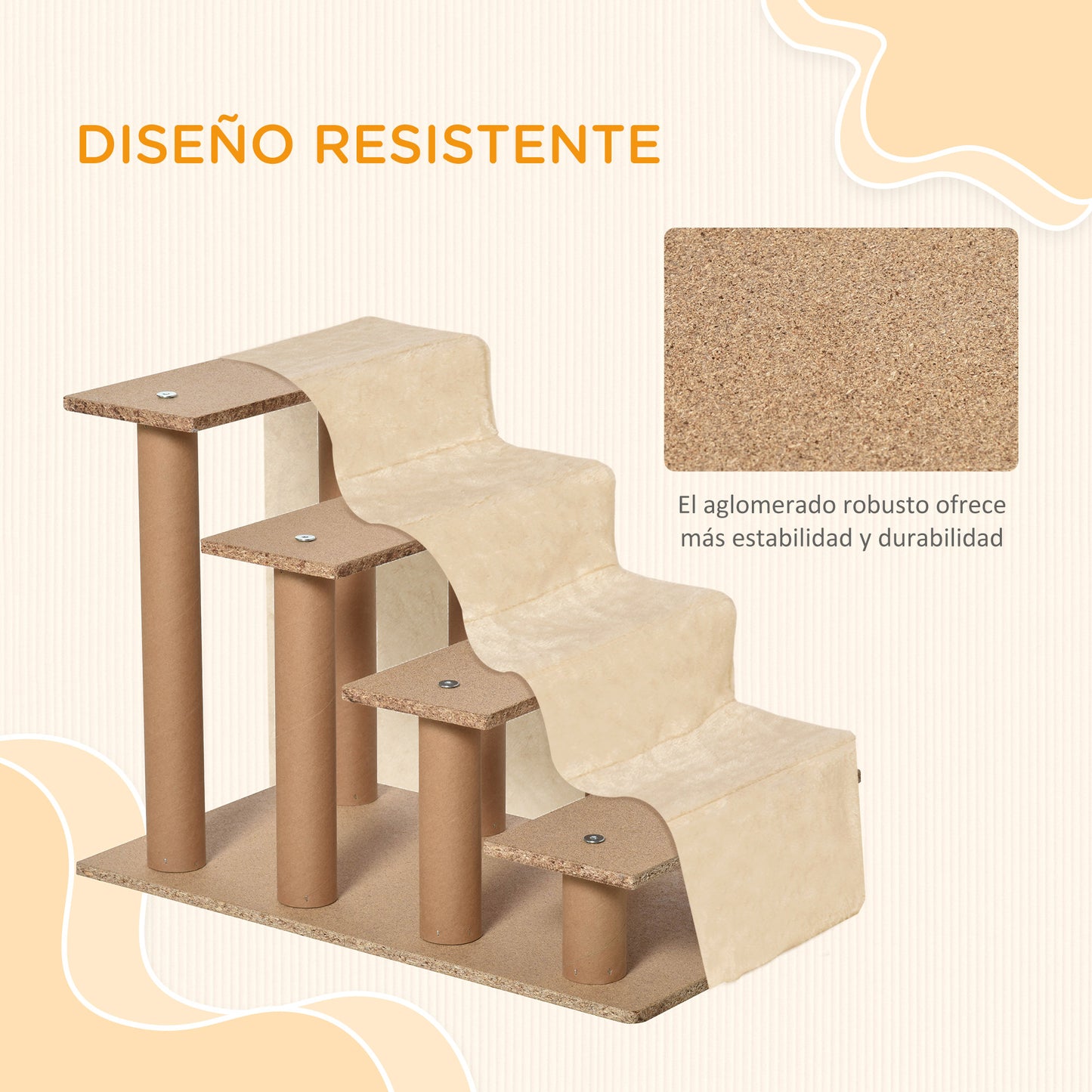 Pawhut Escalera Para Mascotas De 4 Peldaños Con Funda Extraíble 60x35x44cm Beige_5