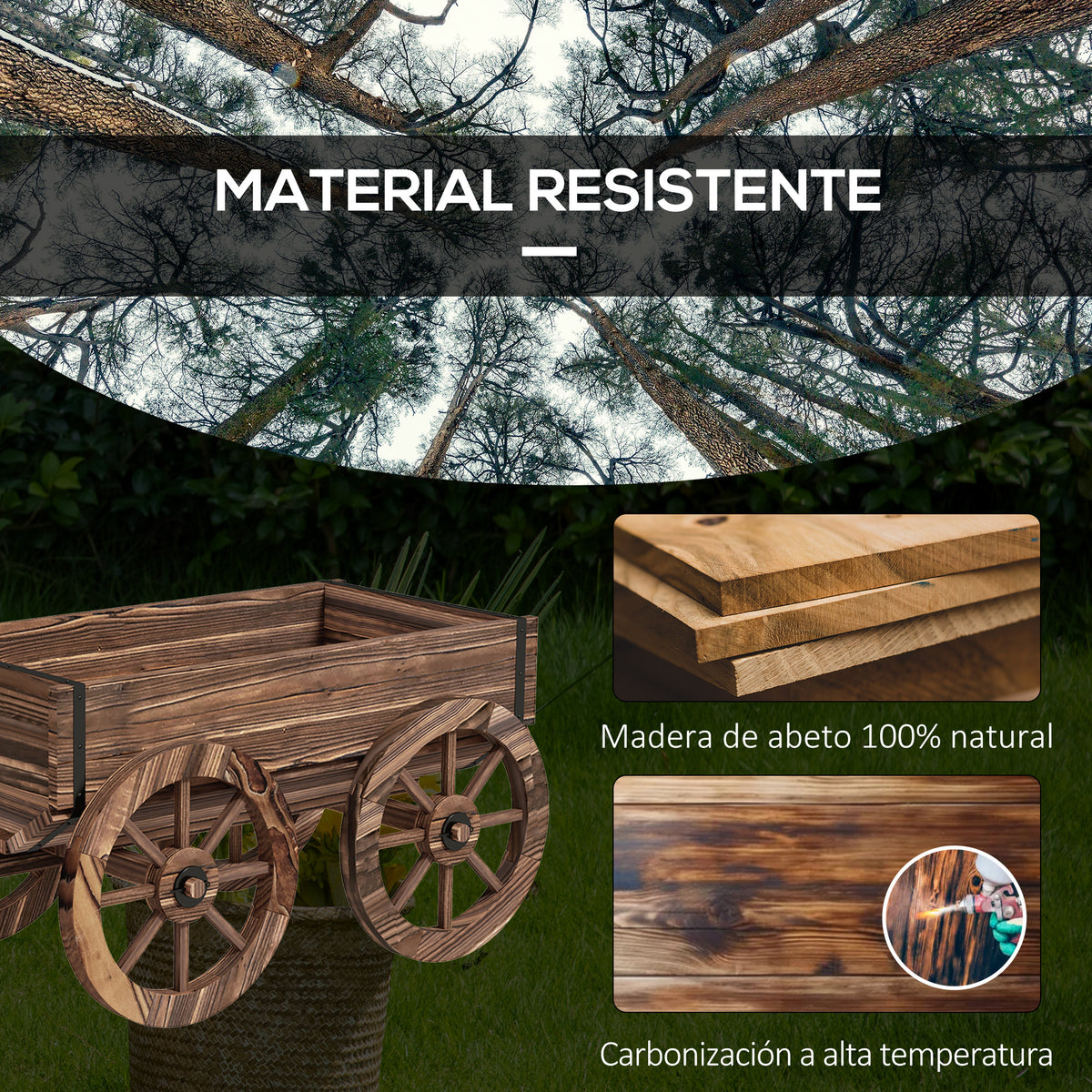 Outsunny Jardinera De Madera En Forma De Carrito 120x41x54 Cm Carbonizado_5