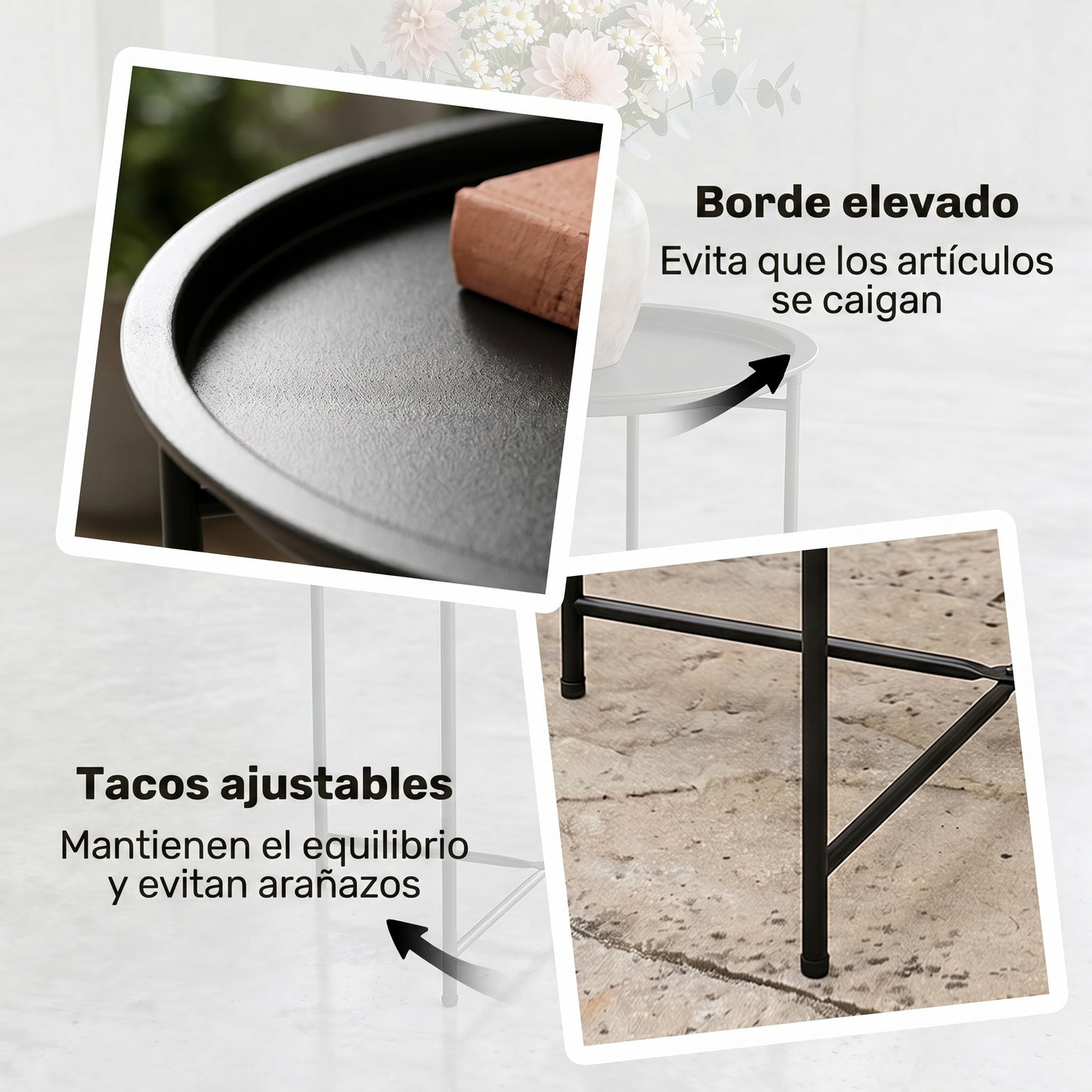 Outsunny Mesa Auxiliar Exterior Redonda Con Bandeja Extraíble Ø46x50 Cm Negro_5