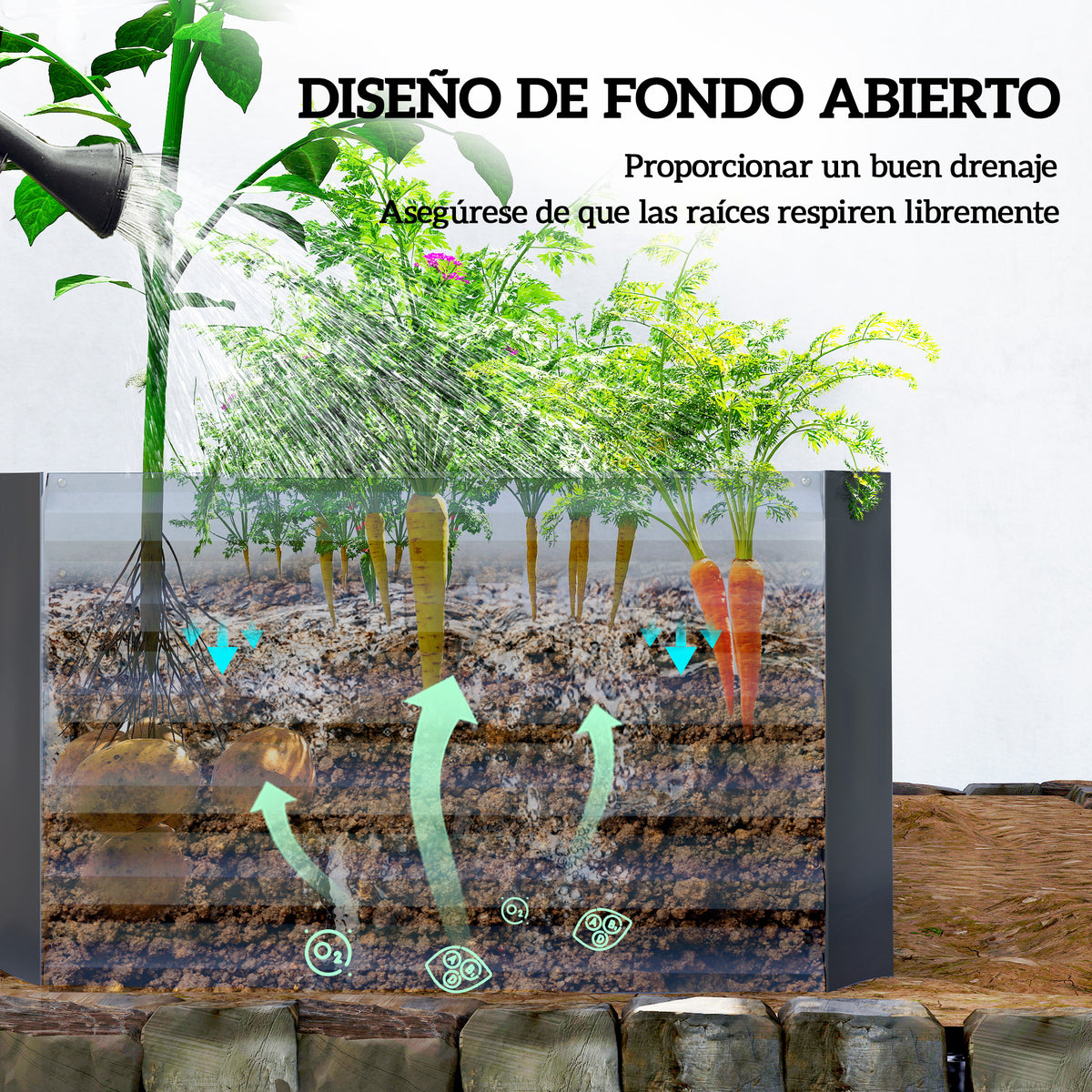 Outsunny Jardinera Exterior Grande De Acero Galvanizado Con Base Abierta Gris_5