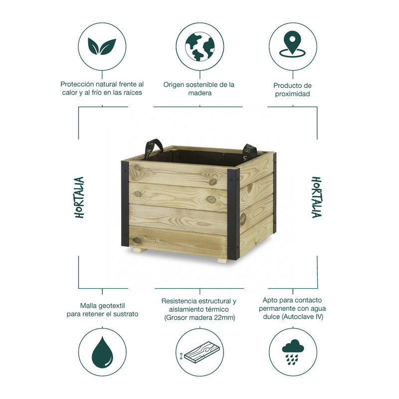 Jardinera Exterior De Madera Con Refuerzo De Aluminio Pun Al Hortalia 50x50x40 Cm_5