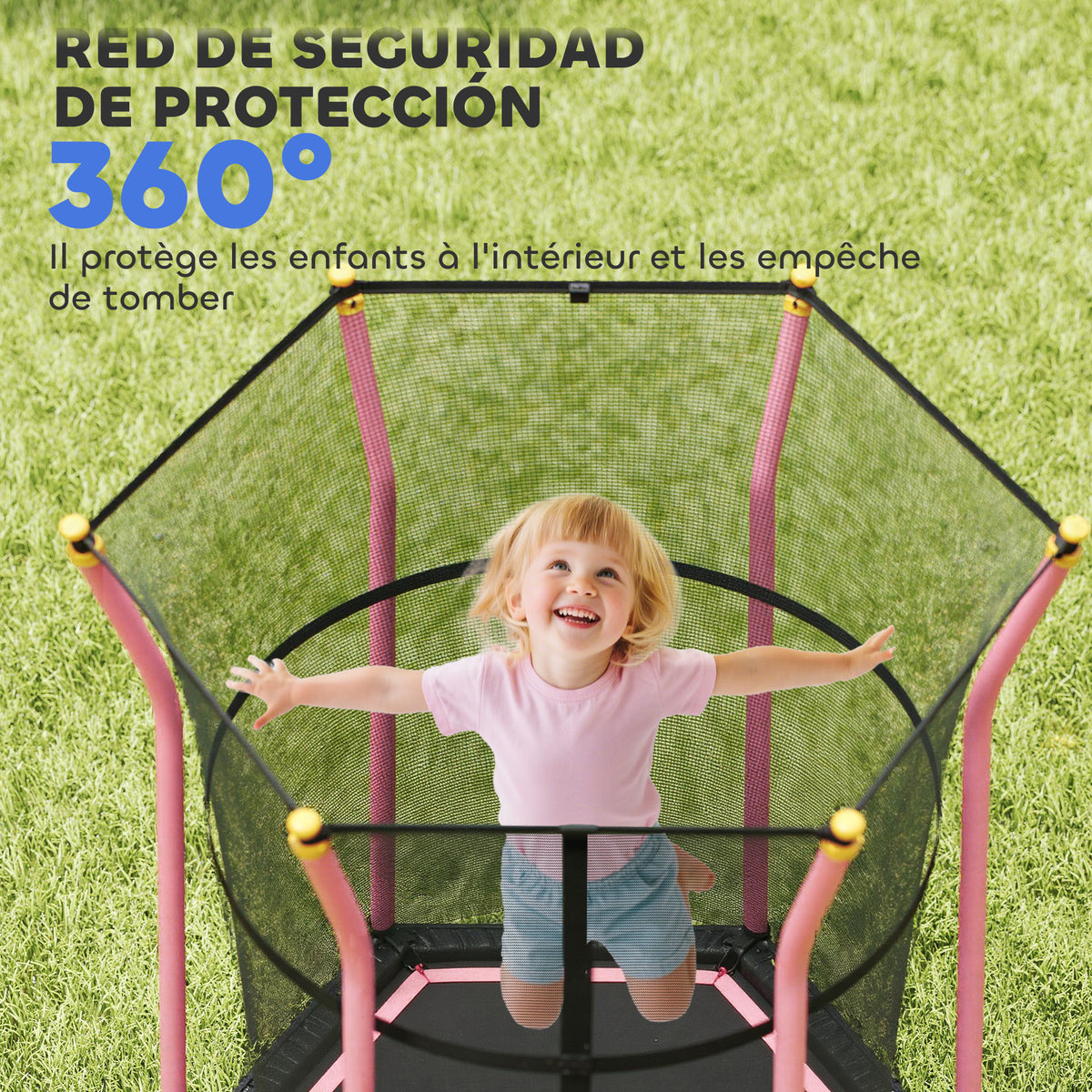 Homcom Cama Elástica Infantil De Jardín 122x111x190 Cm Carga 50 Kg Negro Y Rosa_5