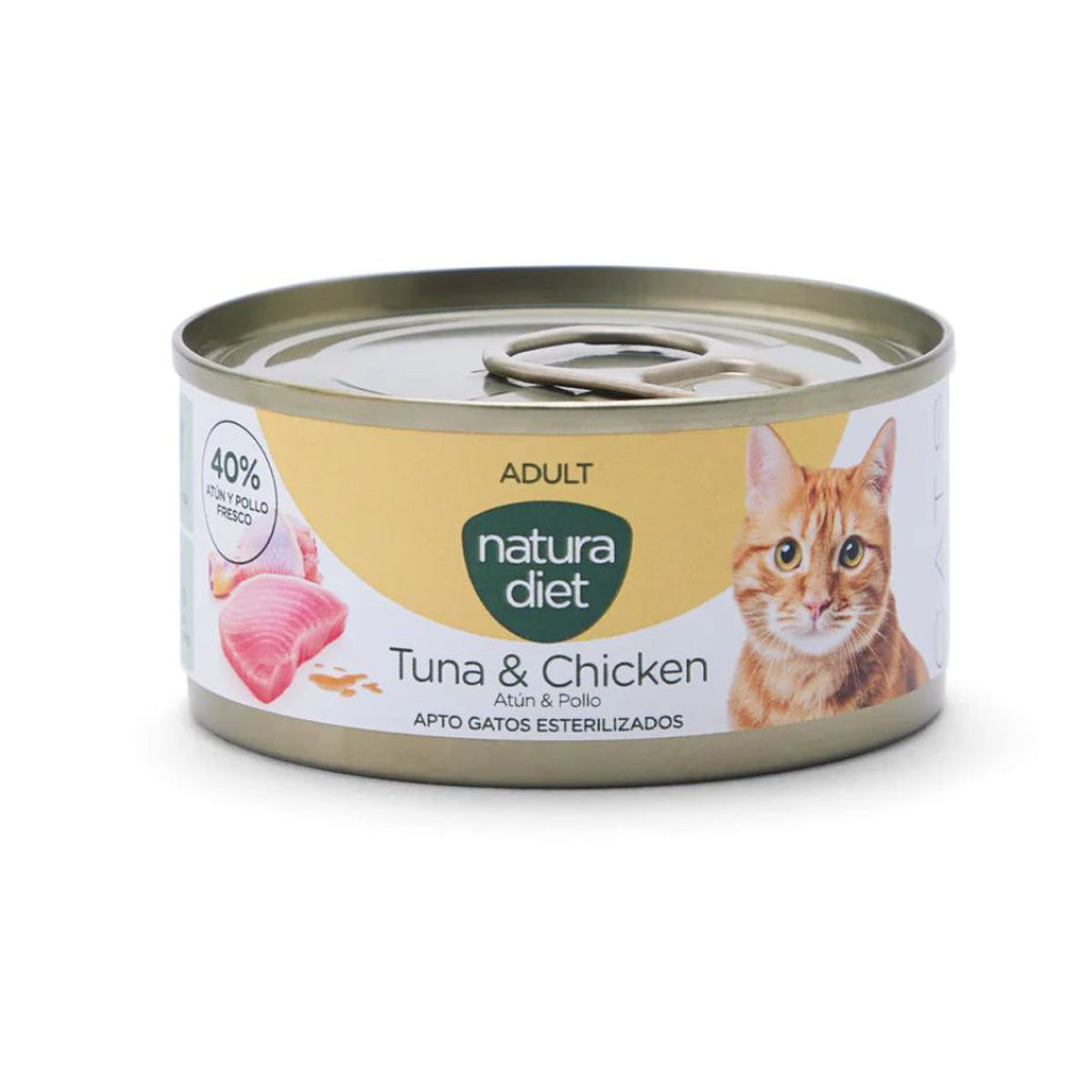 Natura Diet Cat Lata Atún y pollo 85 g Comida húmeda para gatos.
