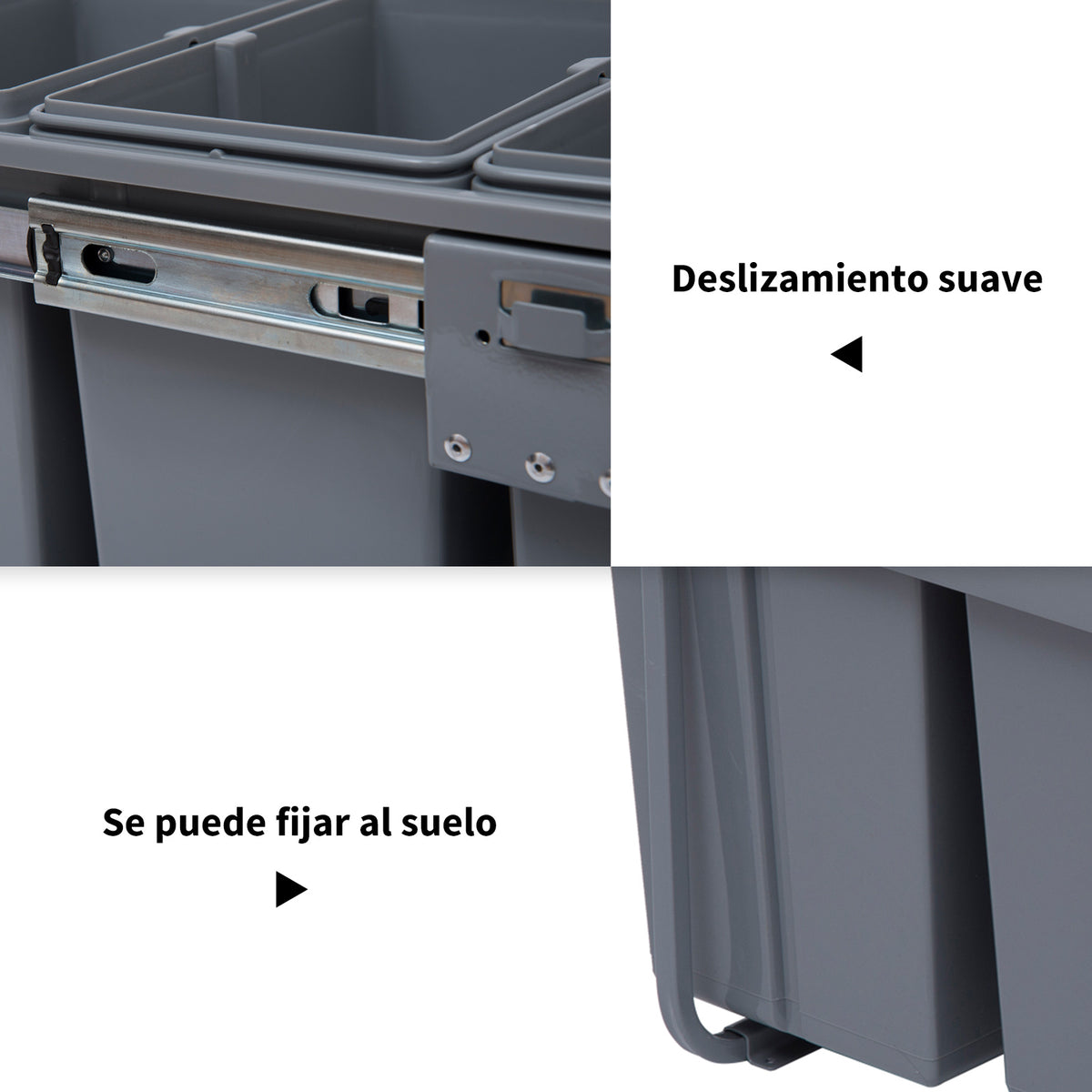 Cubo De Lixo De Reciclagem Homcom Cinza Abs, Plástico Pp, Metal 48x34,2x41,8cm_5