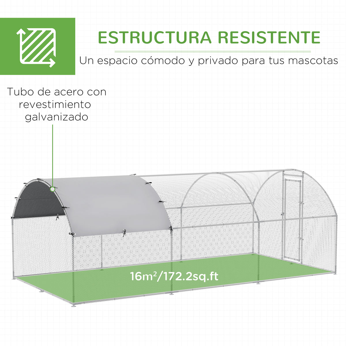 Pawhut Gallinero Para Exterior 5,7x2,8x1,97 M Para 12-18 Gallinas De Acero Galvanizado_5