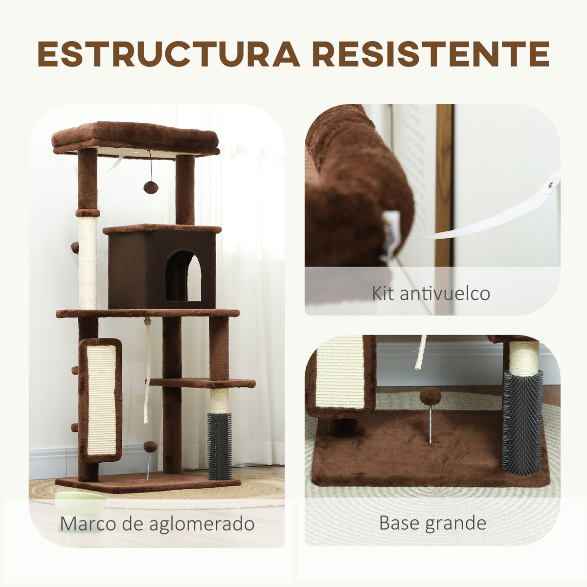 Pawhut Árbol Rascador Para Gatos Grande Altura 132 Cm Marrón_5