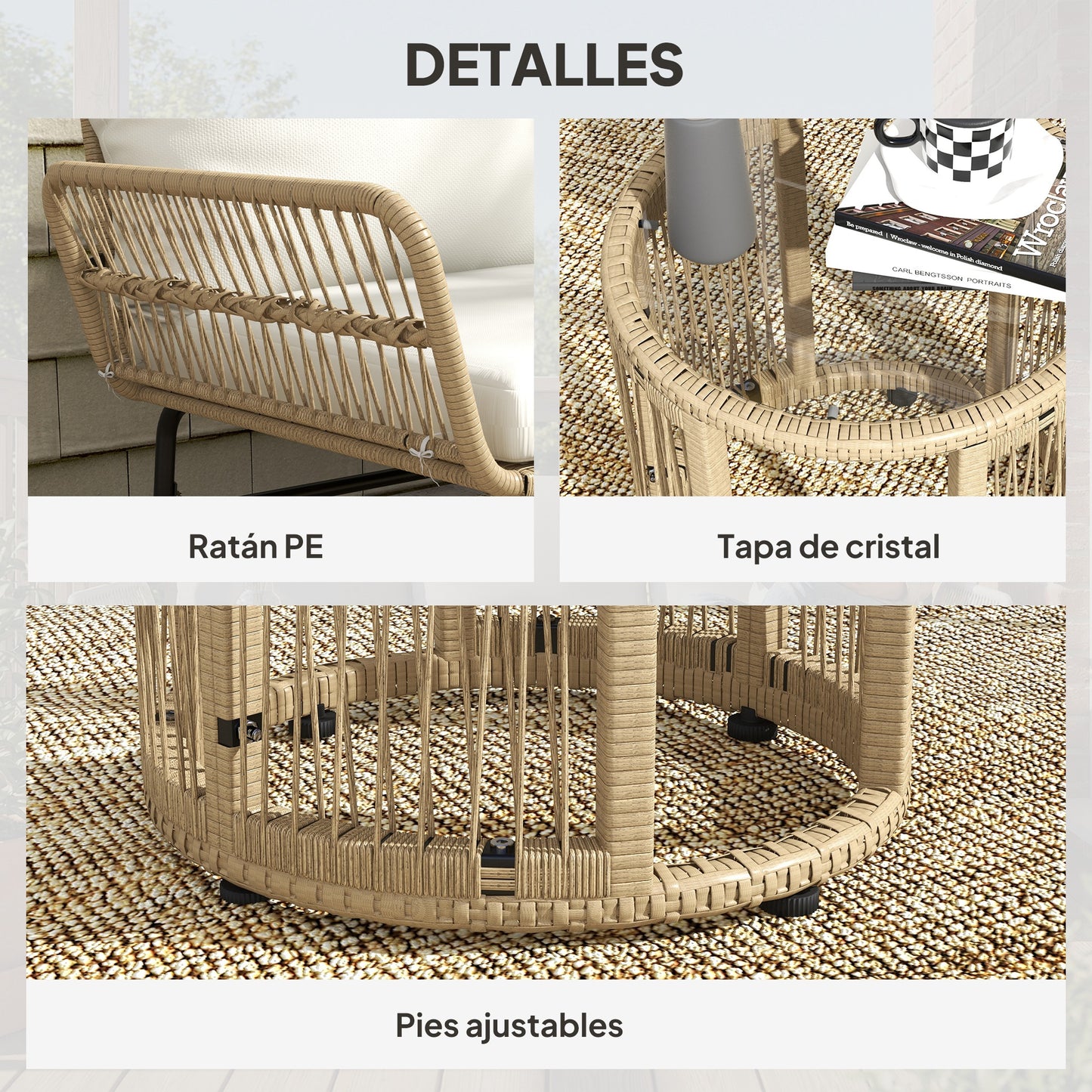Muebles De Jardín Ratán Outsunny Con Cojines Crema Para Patio_5
