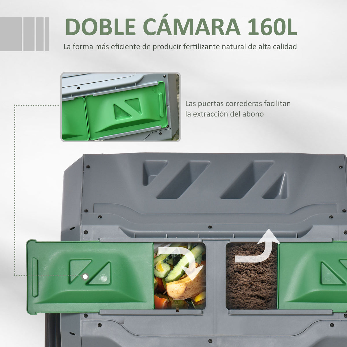 Outsunny Compostador De Tambor Giratorio 160l De Doble Cámara Marco De Acero_5