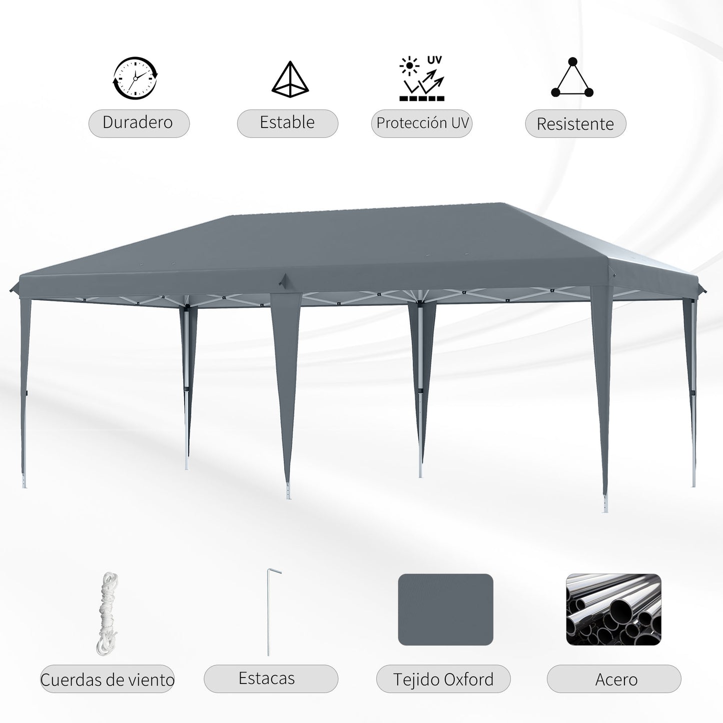 Outsunny Carpa Plegable 6x3 M Con Altura Ajustable Y Toldo Anti-uv Gris Claro_5