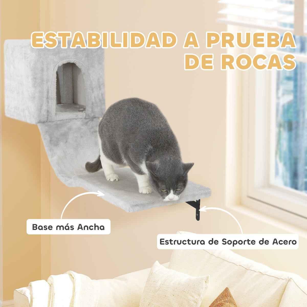 Pawhut Juego De Pared De Escalada Para Gatos 6 Piezas Con Condominio Plataforma_5