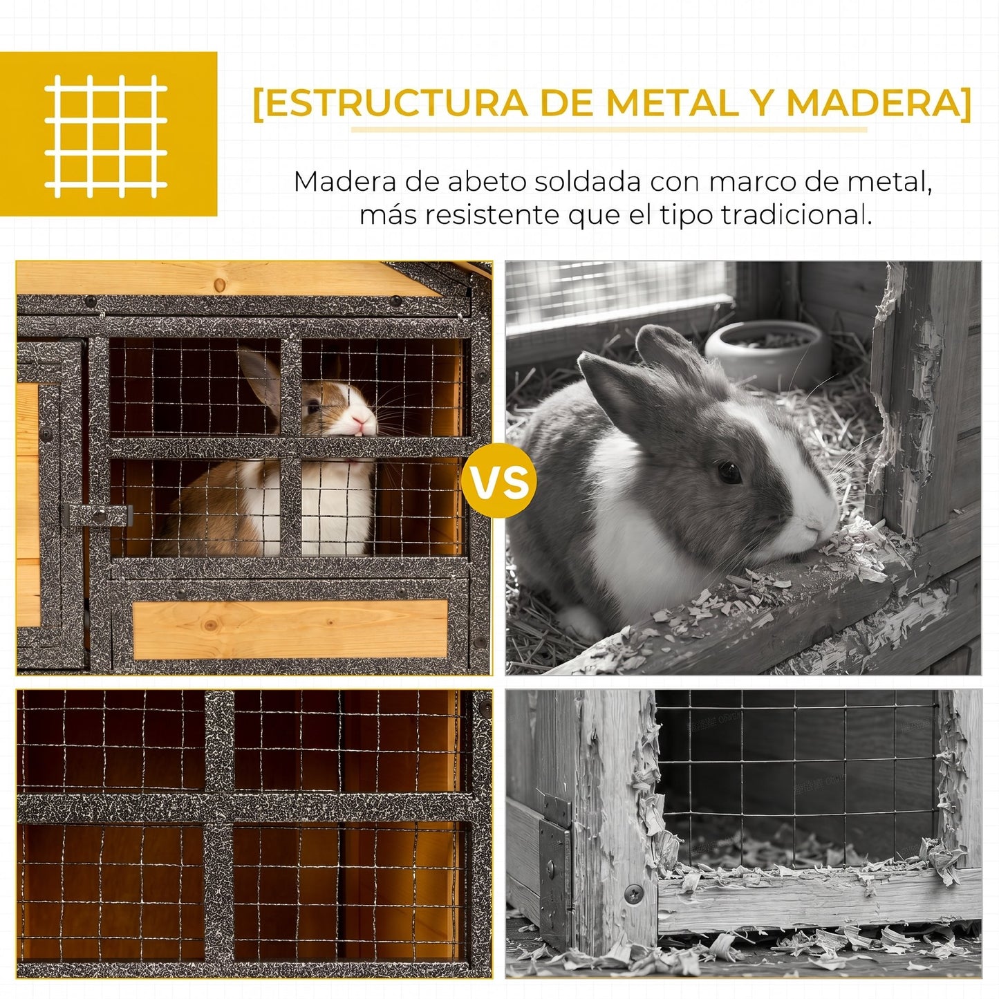 Pawhut Conejera De Exterior Madera 2 Pisos Rampa Bandeja Extraíble Puerta_5