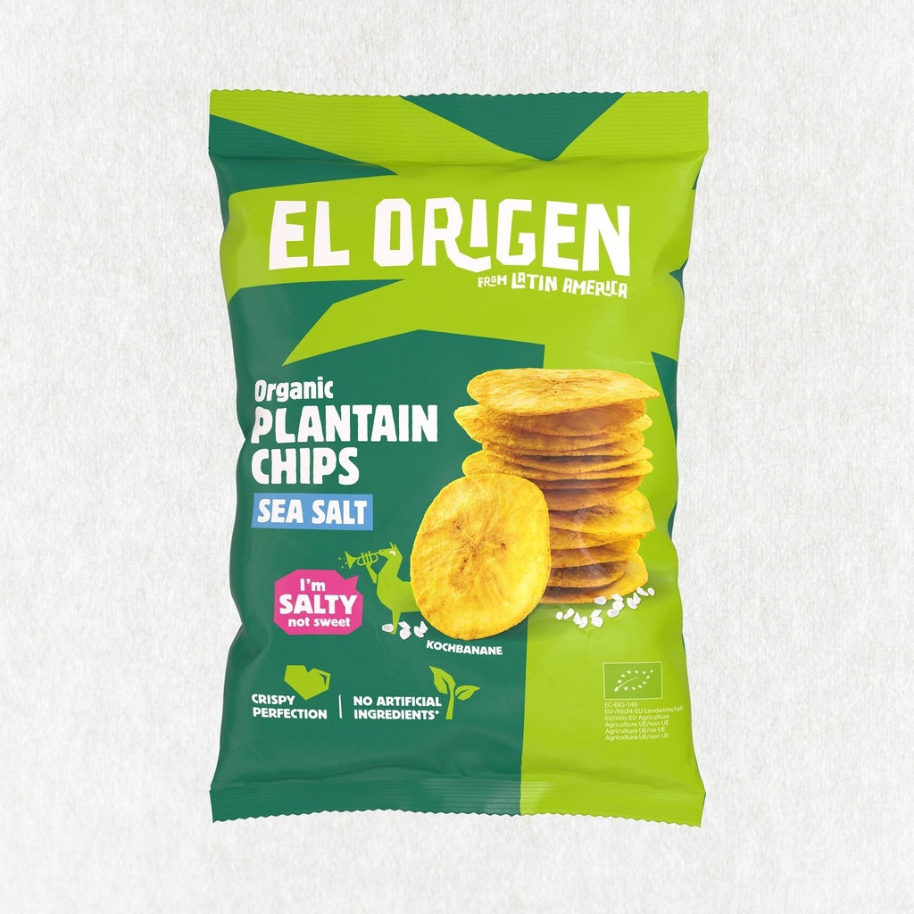 Chips ecológicos de plátano verde con sal marina El Origen 80 g