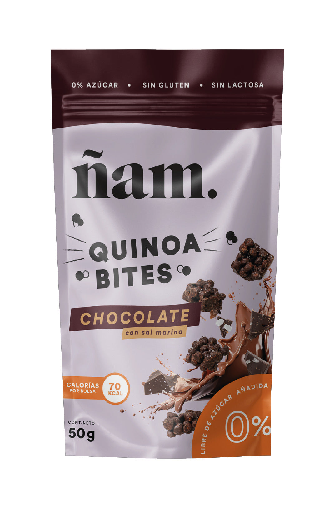 Snacks de Quinoa con Chocolate Negro Con Sal Marina Quinoa Bites 50 g