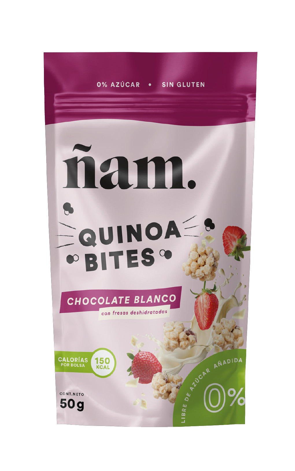 Snacks de Quinoa con Chocolate Blanco y Fresas Deshidratadas Quinoa Bites 50 g