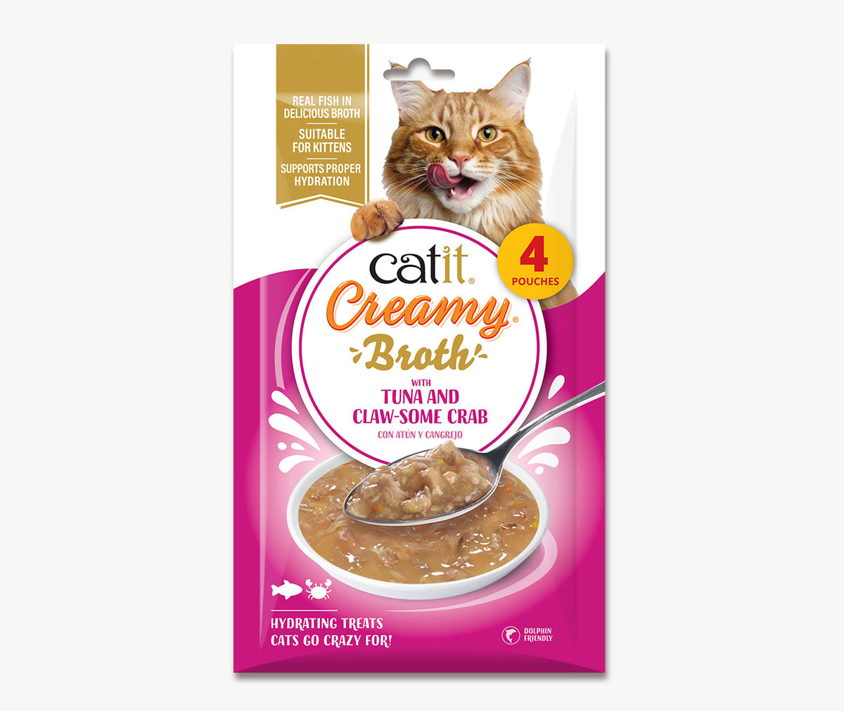 Caldo Cremoso para Gatos Creamy Broth Atún y Cangrejo Catit 4 x 40 g