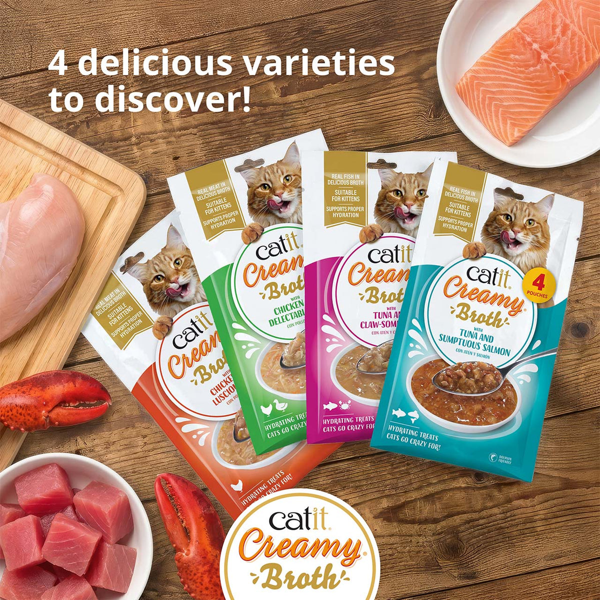 Caldo Cremoso para Gatos Creamy Broth Atún y Salmón Catit 4 x 40 g