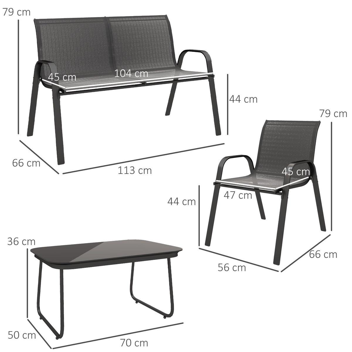 Outsunny Conjunto De Jardín Exterior De 4 Piezas Negro_2