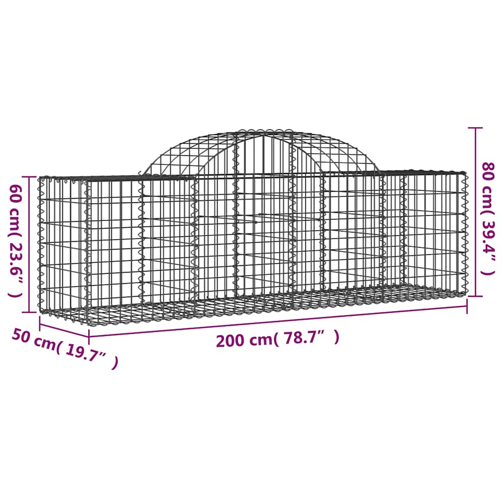 Cestas De Gaviones 12 Uds Forma De Arco Hierro 200x50x60/80 Cm_5