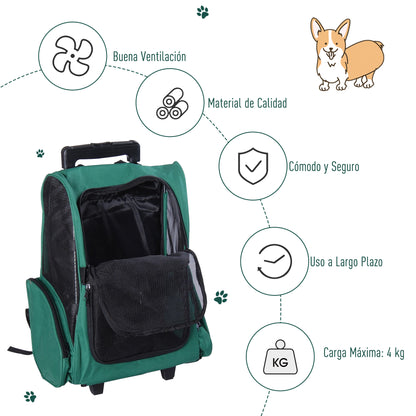 Pawhut Transportín 2 En 1 Para Mascotas Carrito Mochila Ruedas 42x25x55 Cm Verde_5