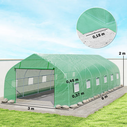 Outsunny Invernadero De Túnel 8x3x2 M Con 12 Ventanas Cubierta Pe Cultivo Verde_2