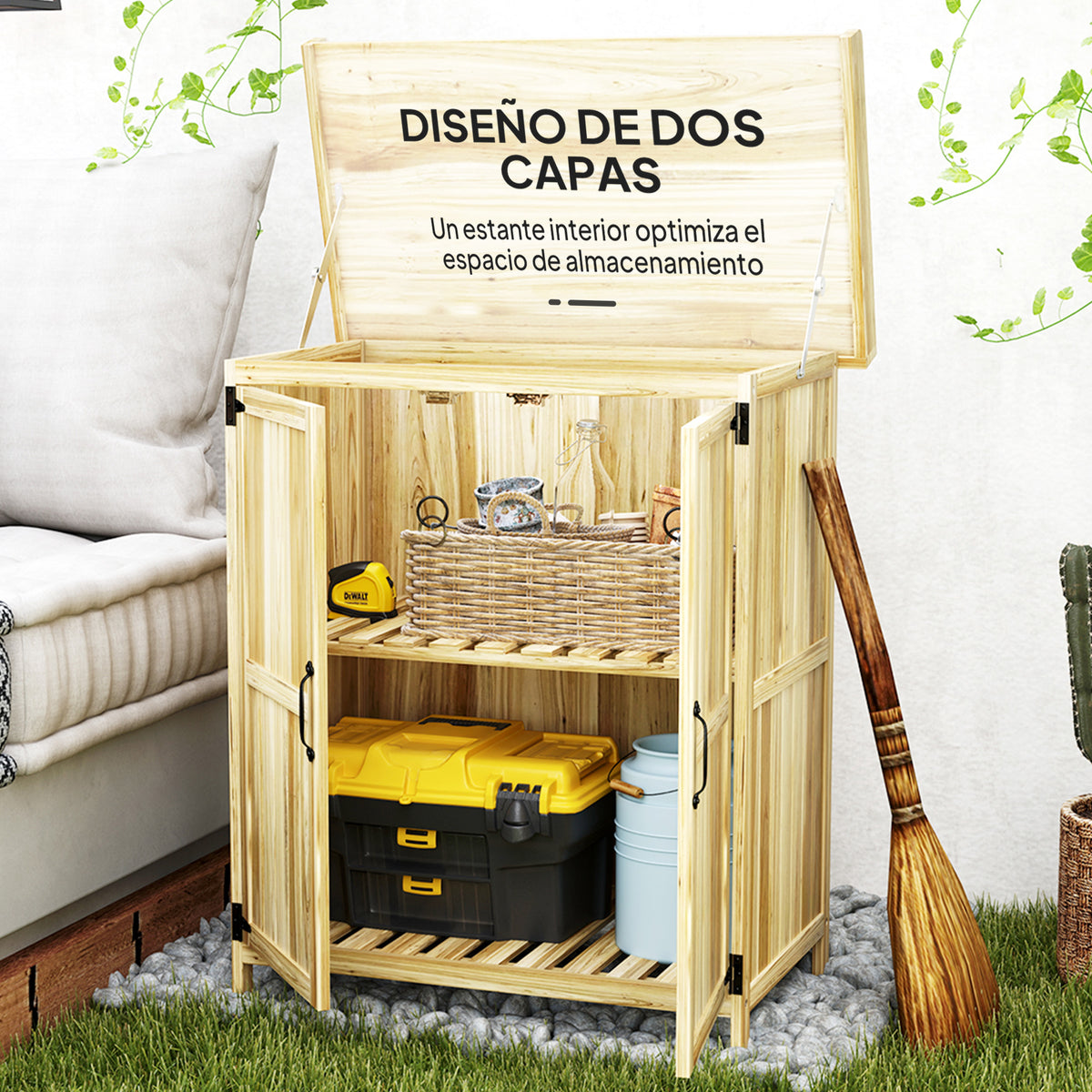 Outsunny Caseta De Jardín De Madera Con Techo Abatible Y 2 Puertas Natural_5