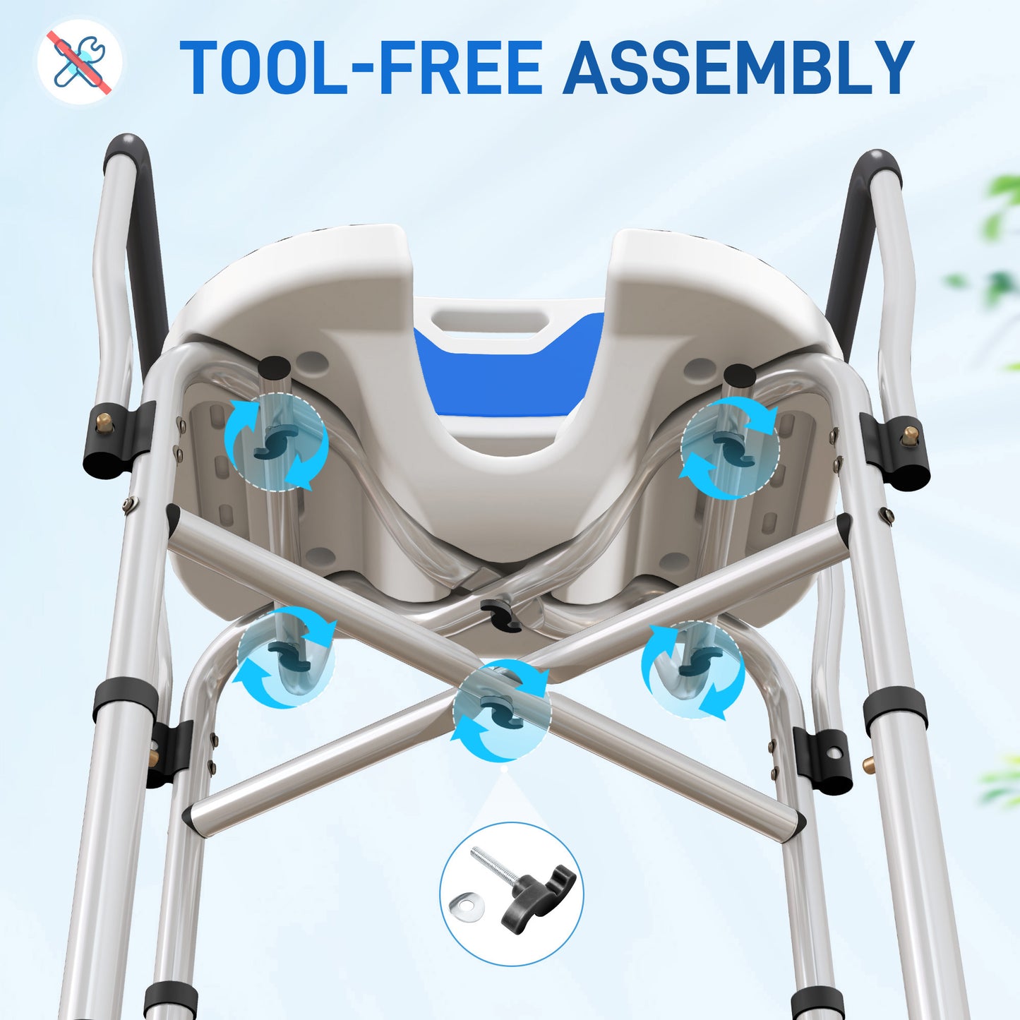 Homcom Silla Ducha Personas Mayores Con Asiento Ranurado Carga 136 Kg Azul_4