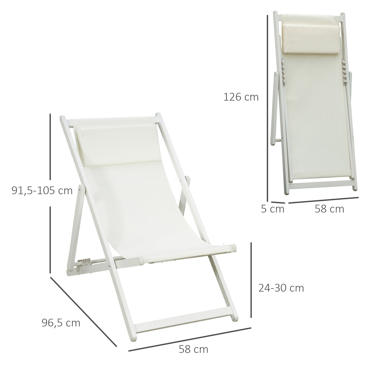 Outsunny Conjunto De 2 Tumbonas Plegables De Aluminio 60x100x85 Cm Blanco_2