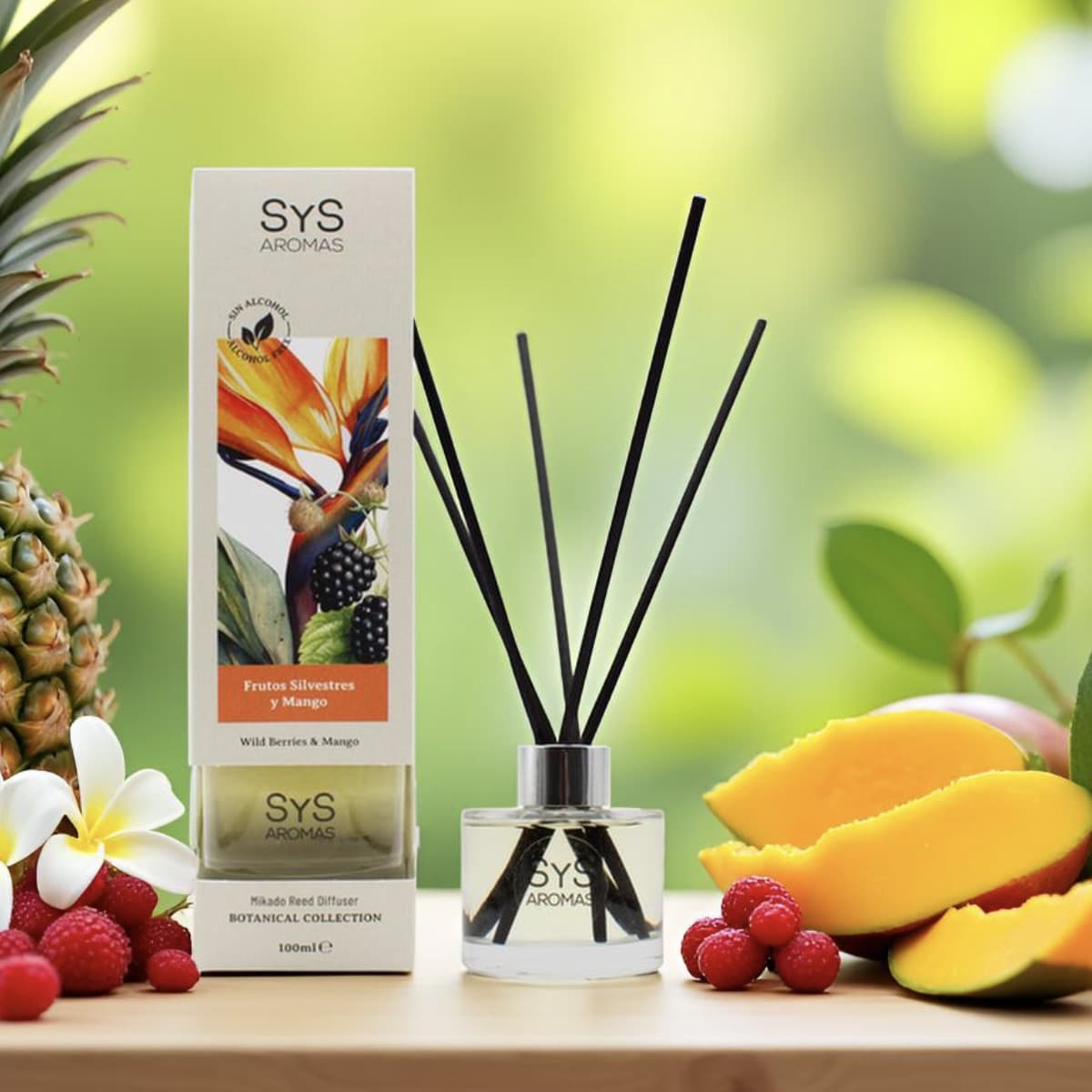 Ambientador Mikado Frutos Silvestres y Mango Botanical SYS Aromas 100 ml | Afrutado y Tropical | Sin Alcohol_1