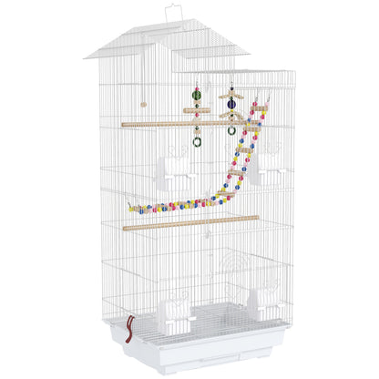 Pawhut Jaula Para Pájaros Con Puertas 4 Comederos Columpio 46x36x100 Cm Blanco_0