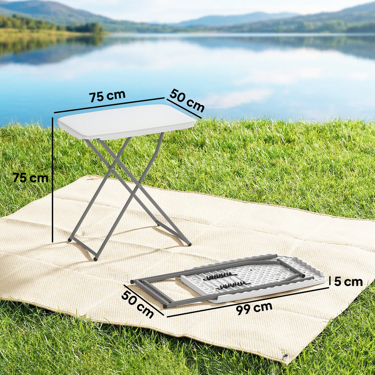 Mesa De Camping Outsunny Metal, Hdpe Blanco 75x50x73.5 Cm_2