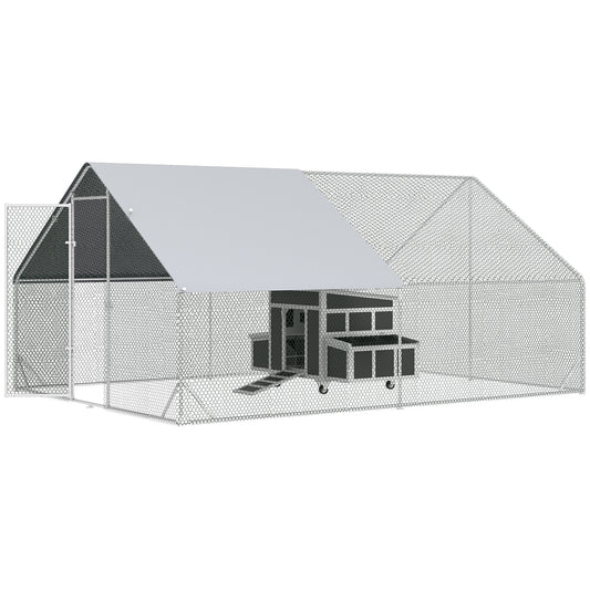 Conjunto De Gallinero Pawhut Acero Galvanizado Plata 300x400x200 Cm_0