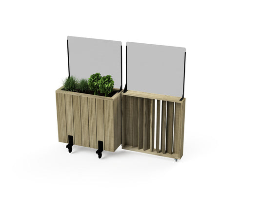 Kit Jardinera Alta De Madera Con Ruedas, Barandilla Abatible Y Cortavientos 60 Cm 75 X 34 X 80 Cm Hortalia_0