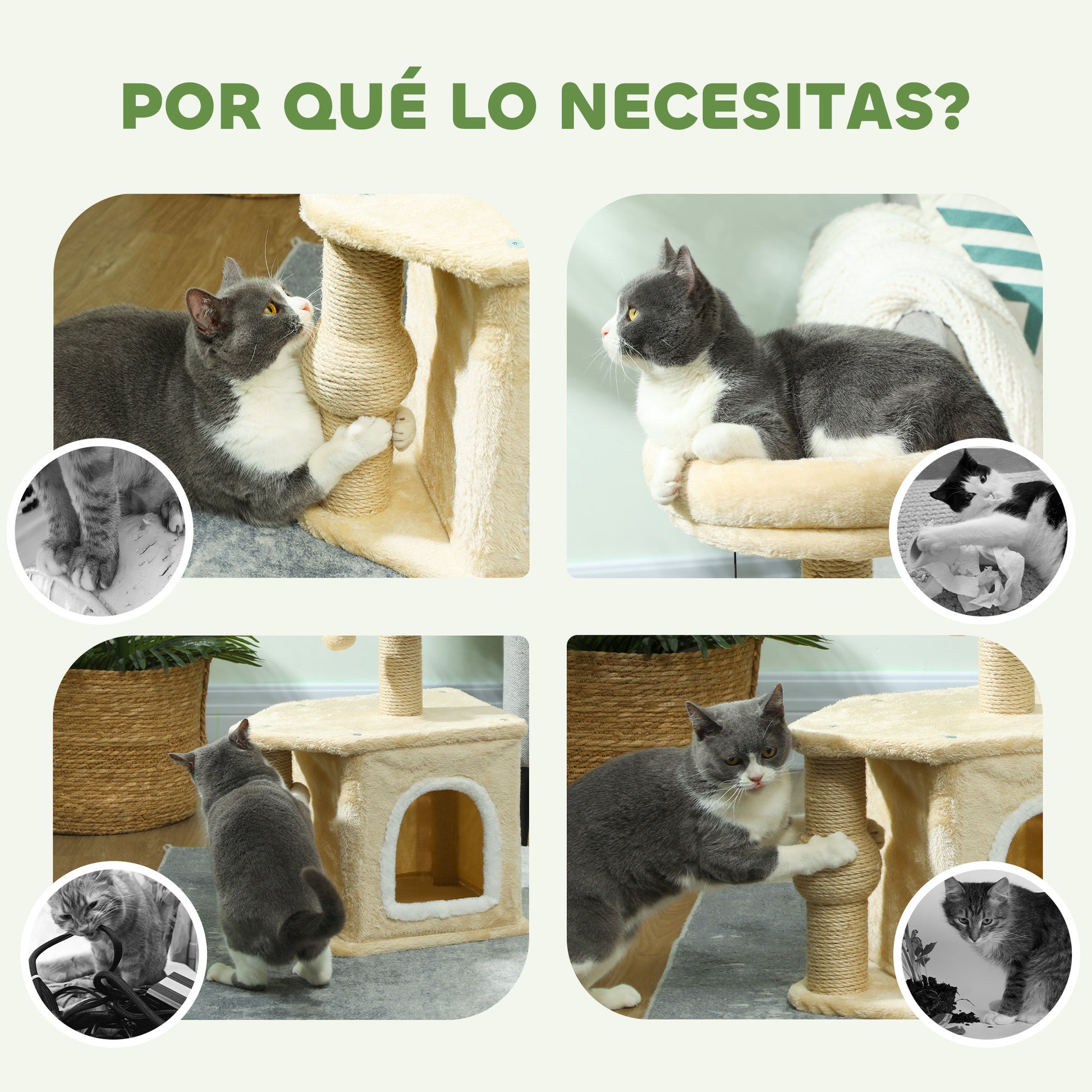 Pawhut Árbol Rascador Para Gatos Altura 66 Cm Con Cama Poste De Yute Beige_5