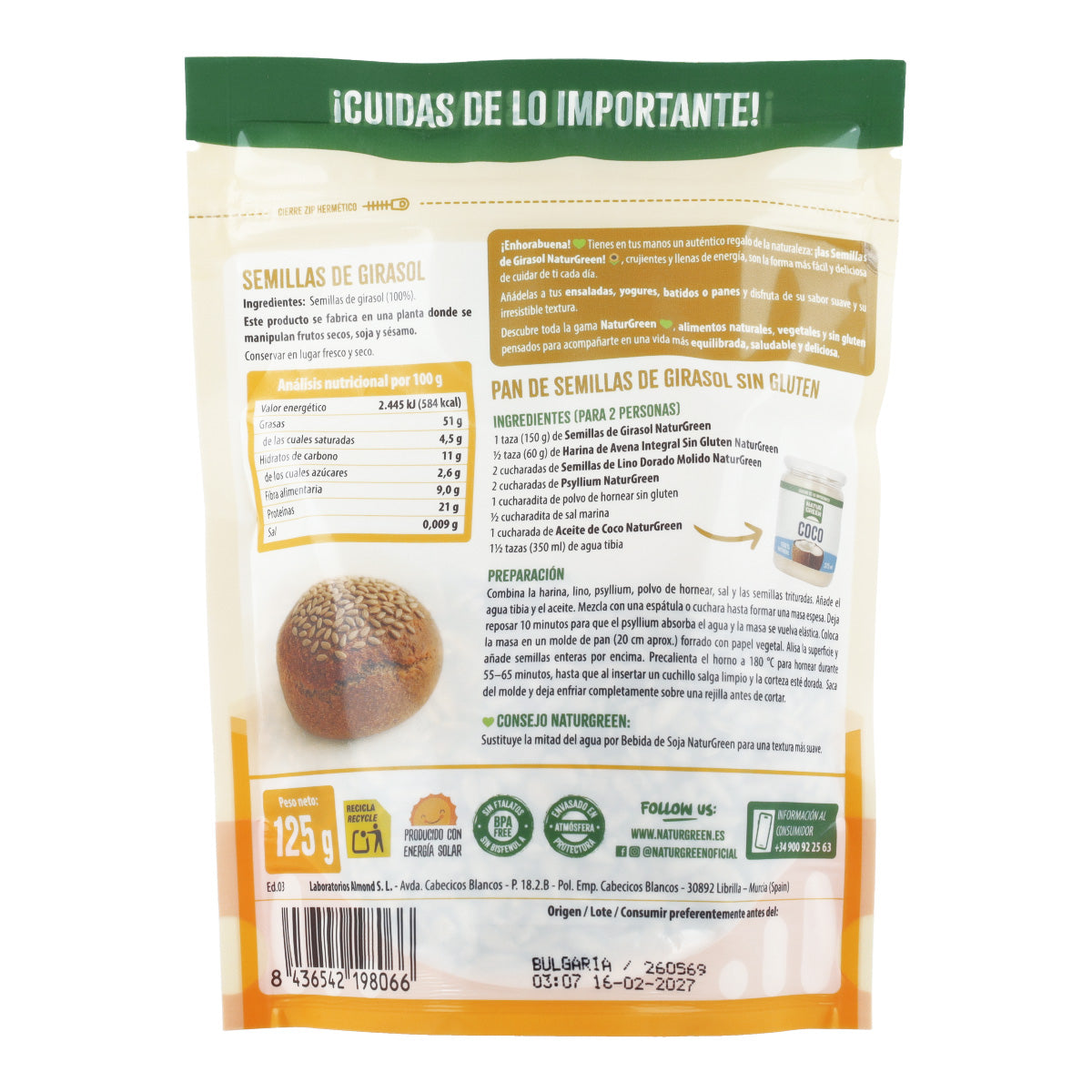 Semillas de Girasol NaturGreen 125 g