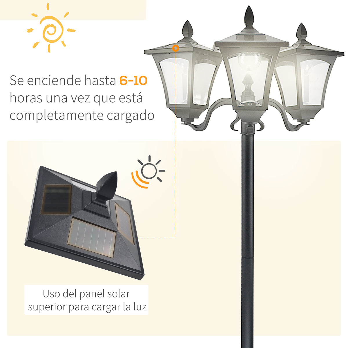 Outsunny Conjunto De 2 Farolas Solares De Exterior 51,5x47x182,5 Cm Negro_5