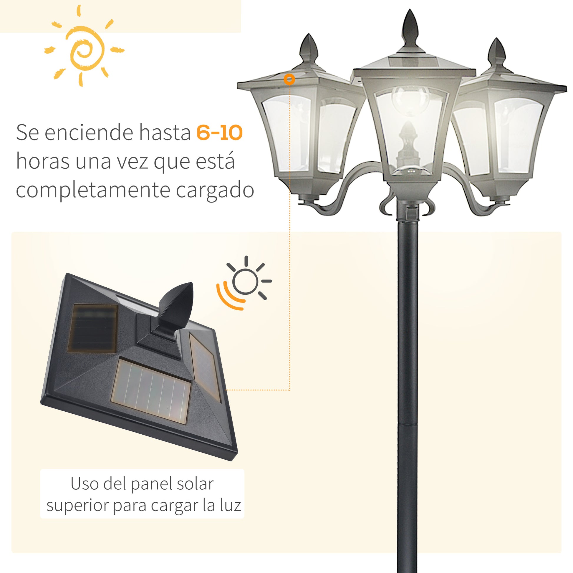 Outsunny Conjunto De 2 Farolas Solares De Exterior 51,5x47x182,5 Cm Negro_5