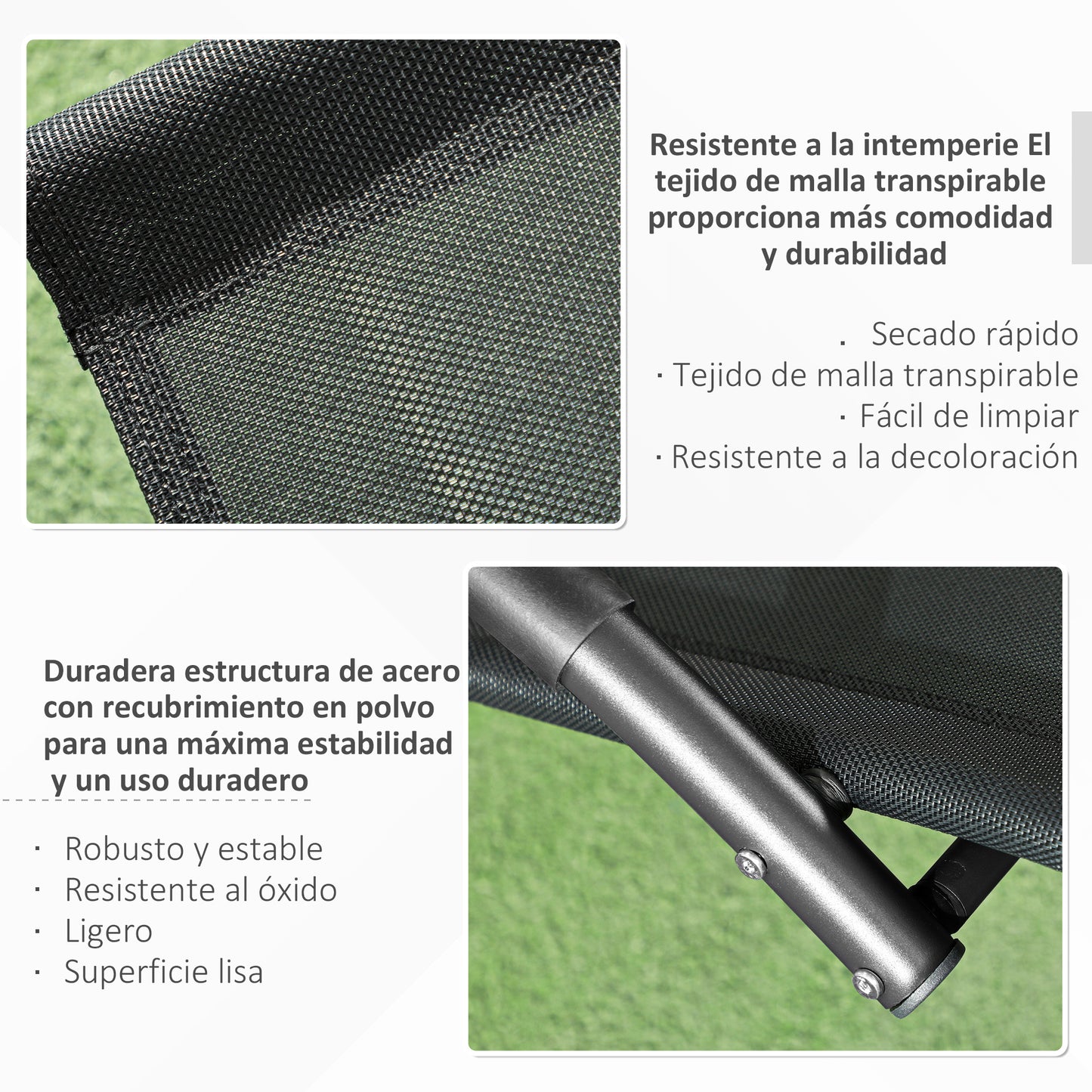 Outsunny Mecedora De Exterior Con Reposacabezas Reposabrazos 155x61x88 Cm Negro_5