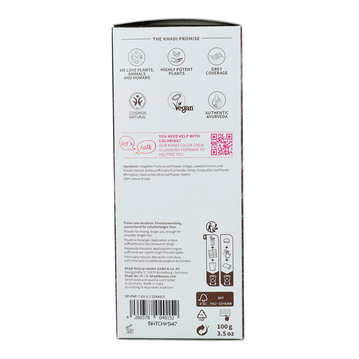 Tinte natural castaño avellana Khadi 100 g