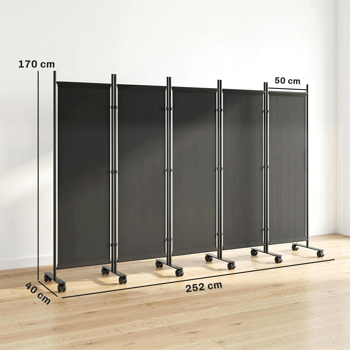 Biombo Plegable Outsunny Acero, Poliéster Negro 252x40x170 Cm_2