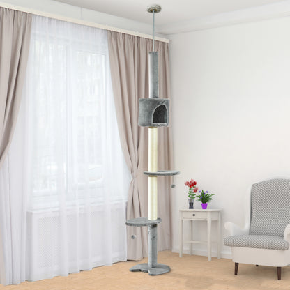 Pawhut Árbol Rascador Para Gatos Altura 255 Cm Cueva Bola Colgante_1