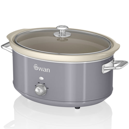 Swan Retro Olla Cocción Lenta, 6,5l, Recipiente Extraíble Antiadherente Cerámica Libre Pfoa, Vintage, Sf17031grneu, Gris_0