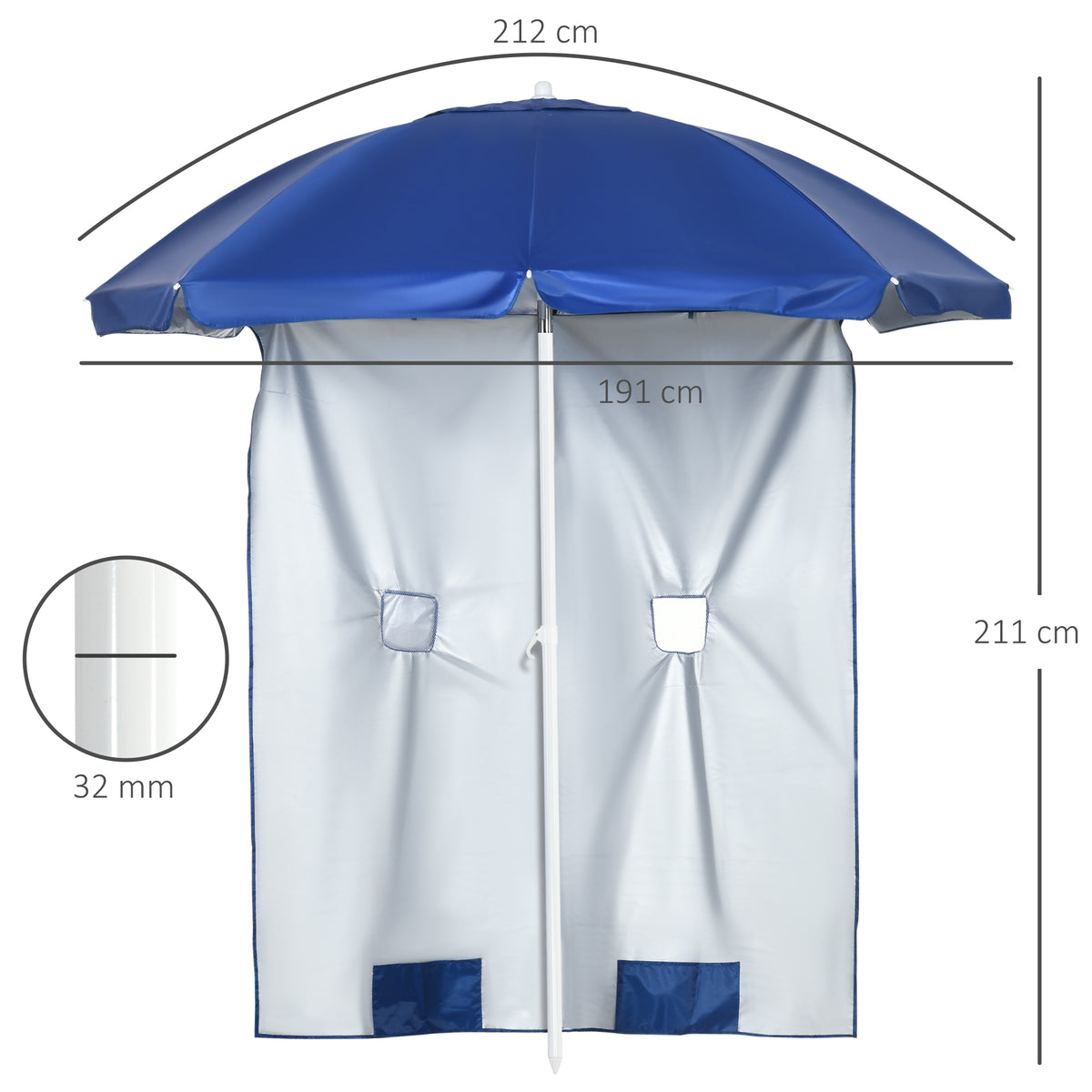 Outsunny Sombrilla De Playa Con Panel Lateral Ø191x211 Cm Techo Inclinable Azul_2