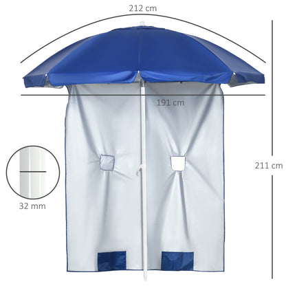 Outsunny Sombrilla De Playa Con Panel Lateral Ø191x211 Cm Techo Inclinable Azul_2