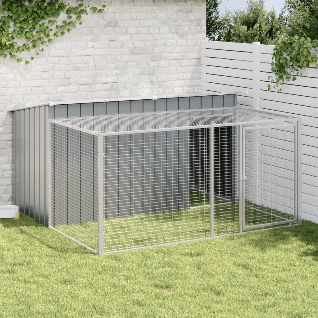 Caseta Para Perro Con Corral Antracita 197x194x110 Cm Acero Galvanizado_1