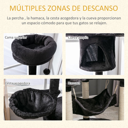 Pawhut Rascador Para Gatos 153 Cm Con Cueva Plataformas Postes De Sisal Y Bola_5