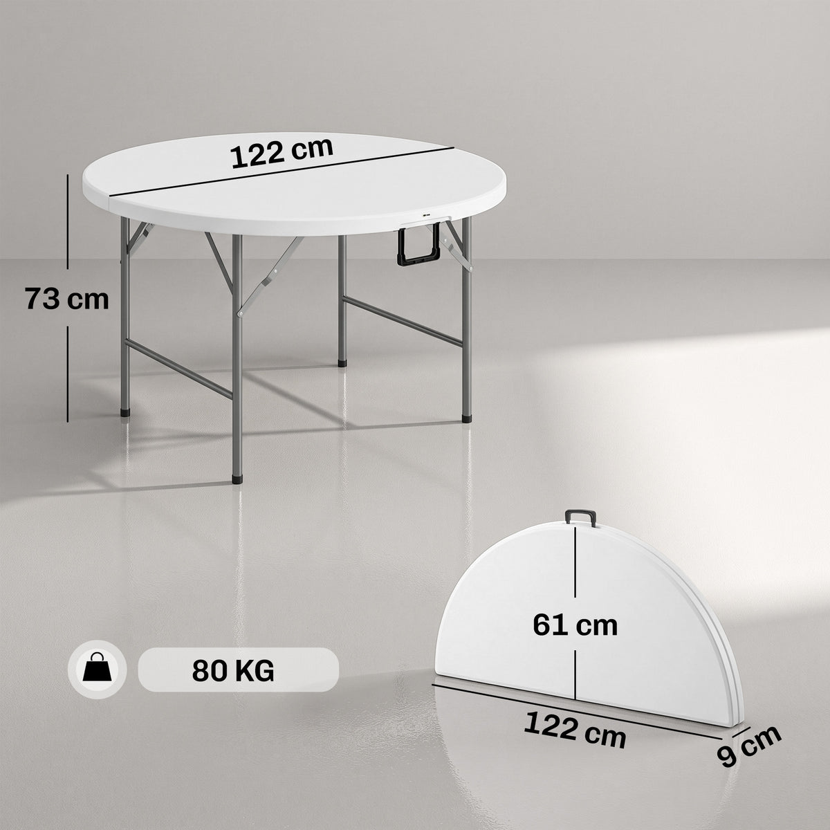 Outsunny Mesa Auxiliar Redonda Con Marco De Acero Ø122x73 Cm Blanco_2